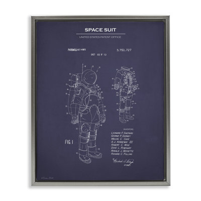 Space Suit Blueprint Framed Floater Canvas Wall Art by Susan Ball