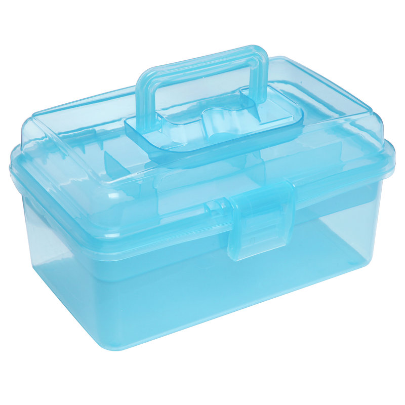 First Aid Tiered Trays Supply Plastic Art Carrying Case, Blue