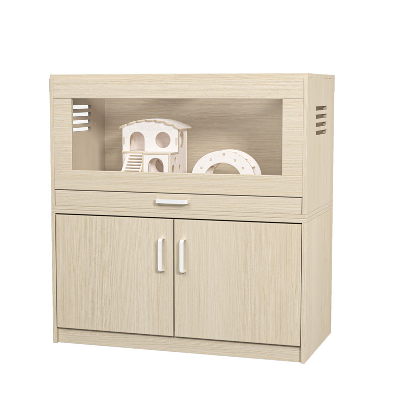 Cage à hamster en bois avec rangement indépendant, panneaux en acrylique pour la visibilité, intérieur spacieux, espace de rangement pour l'habitat facile à nettoyer et à installer, matériau en bois, zone d'observation transparente, pratique