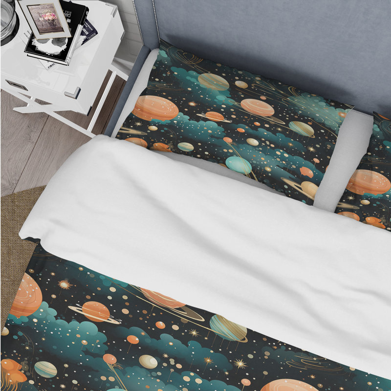 Ensemble de housse de couette à pois Mystic Cosmos Polka Dots Pattern I, Housse de couette simple + 1 taie décorative stan