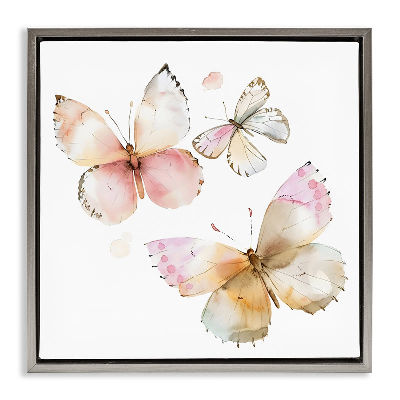 Cadre flottant rose avec aquarelle et papillon, design by Creative Studio, 18 x 18, Lustre Grey Floater Framed