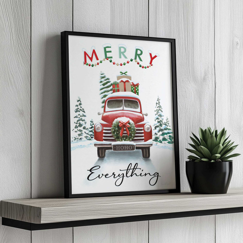 «Merry Everything Truck» par Elizabeth Tyndall, reproduction d'art, L 18 po x H 24 po, Brun, Impression encadrée