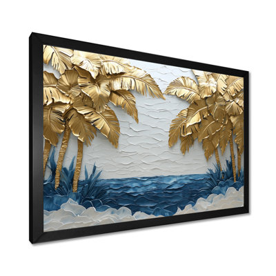 Corneshia Golden Aqua Plams On The Beach II - Palms & Palm Trees Canvas Wall Art