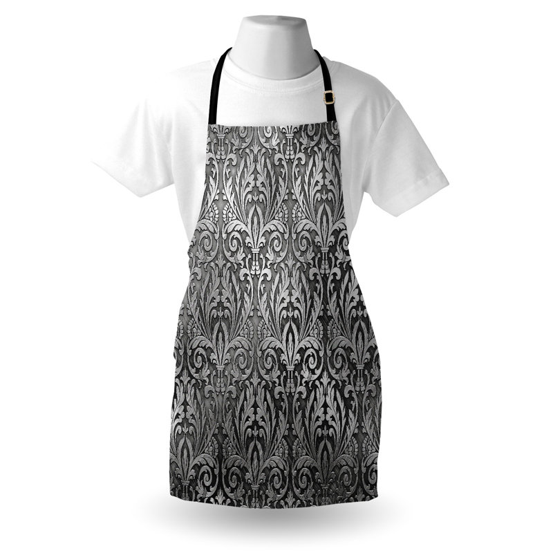 Tablier gris East Urban Home, ornement floral classique, taille adulte, gris noir