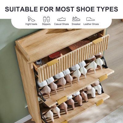 Armoire à chaussures 16 paires, armoire de rangement à 4 niveaux avec tiroir et tablettes réglables