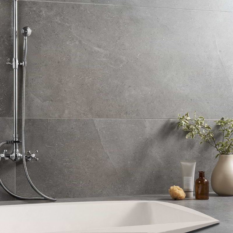 New Rock 24x48 Matte Porcelain Tile, Fossil Dark Gray