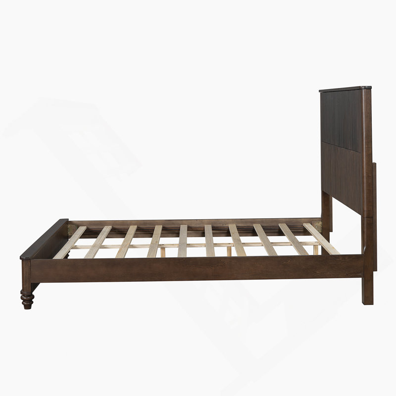 Structure de lit en bois massif, plateforme grand lit, tête de lit haute, bois naturel, sans sommier, noyer, Noyer, Grand lit