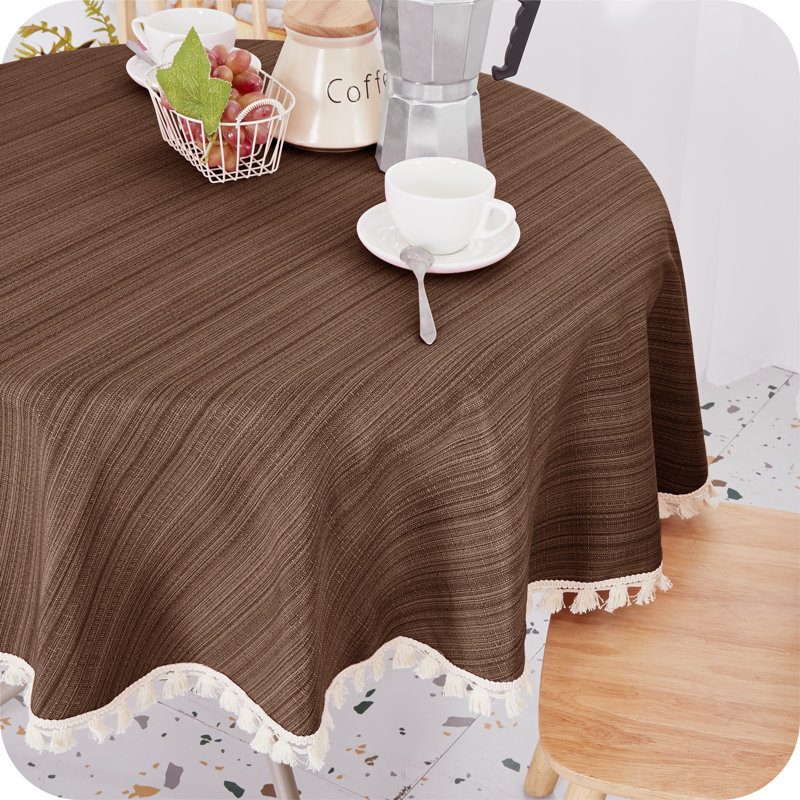 Round Tablecloths Faux Linen Wipable Home Decorative Water Resistant Table Cover 140cm (55in), Brown