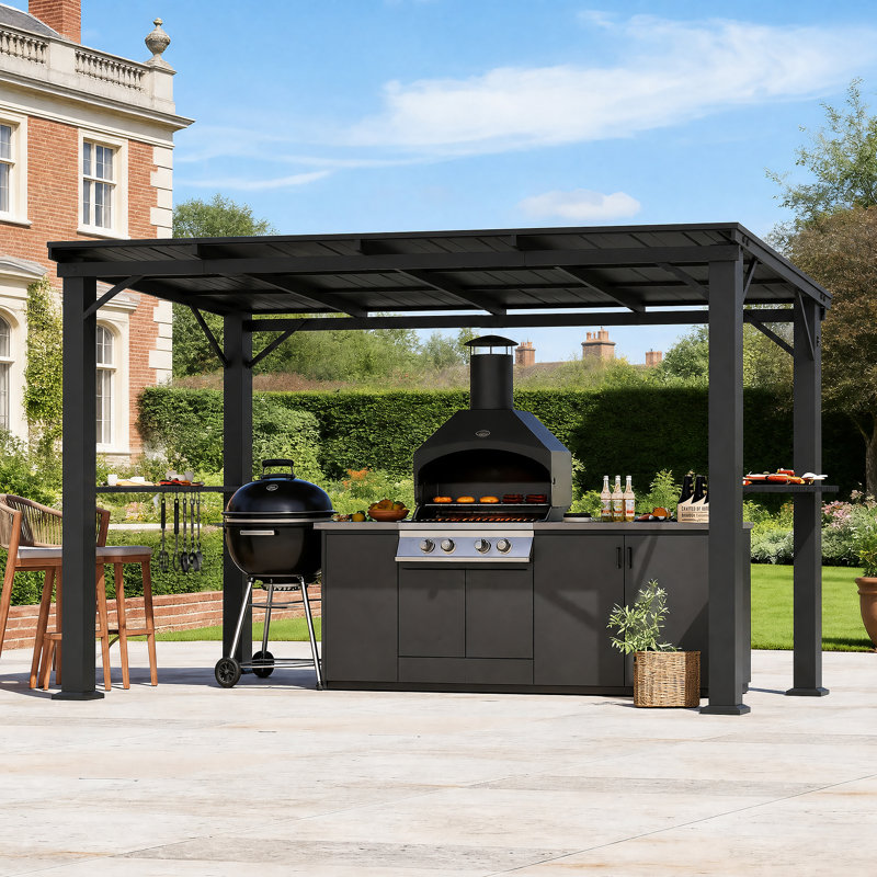 Pavillon de jardin permanent en métal X 12 pi Pavillon de jardin extérieur pour barbecue avec toit rigide et toit incliné