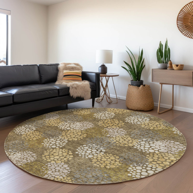 Premium Machine Washable Prisco Brown Rug, Round 8'