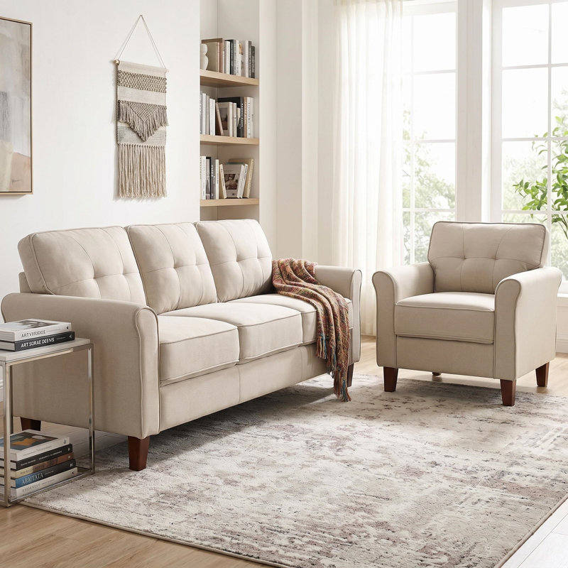 Ensemble de chaise à dossier capitonné et canapé, Beige