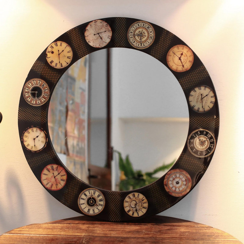 Glass Frame Round Wall Mirror
