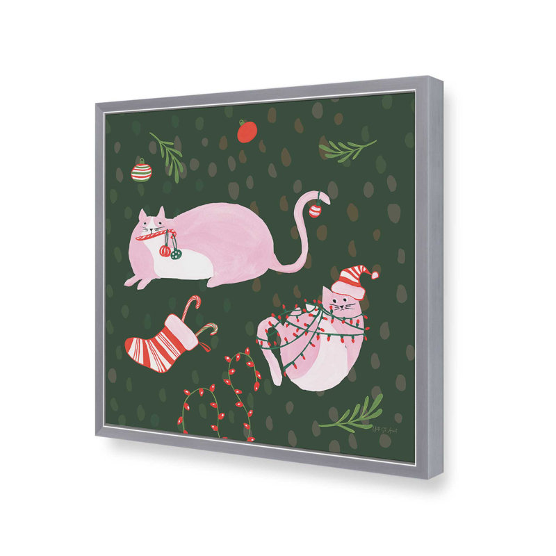 «Mischief Kitty Christmas V» par Yvette St. Amant, reproduction d'art, H 20 po x l 20 po, Argent argent