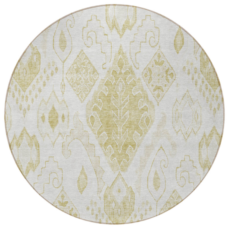 Tapis 8 po beige et ivoire rond lavable pour l'intérieur marocain