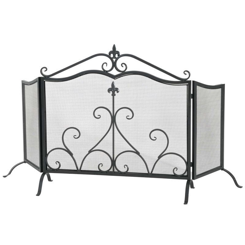 Pare-étincelles en fer 3 panneaux, 54 po x 31,5 po, finition noire