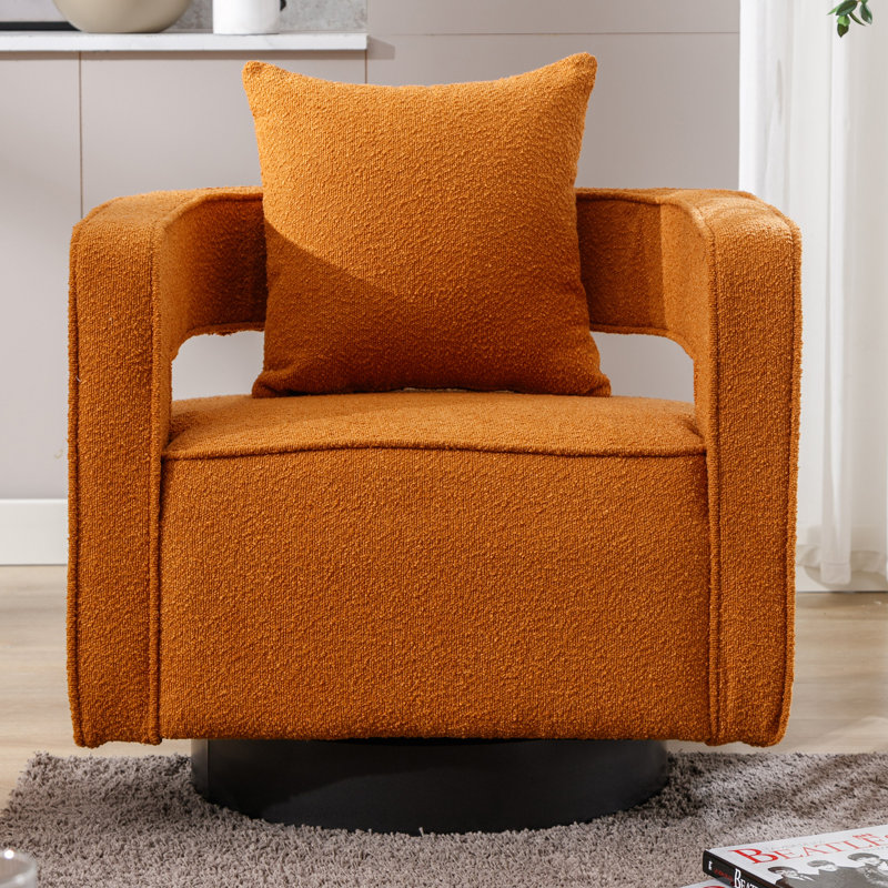 29 inches Wide  Swivel Barrel Chair, Caramel Boucle
