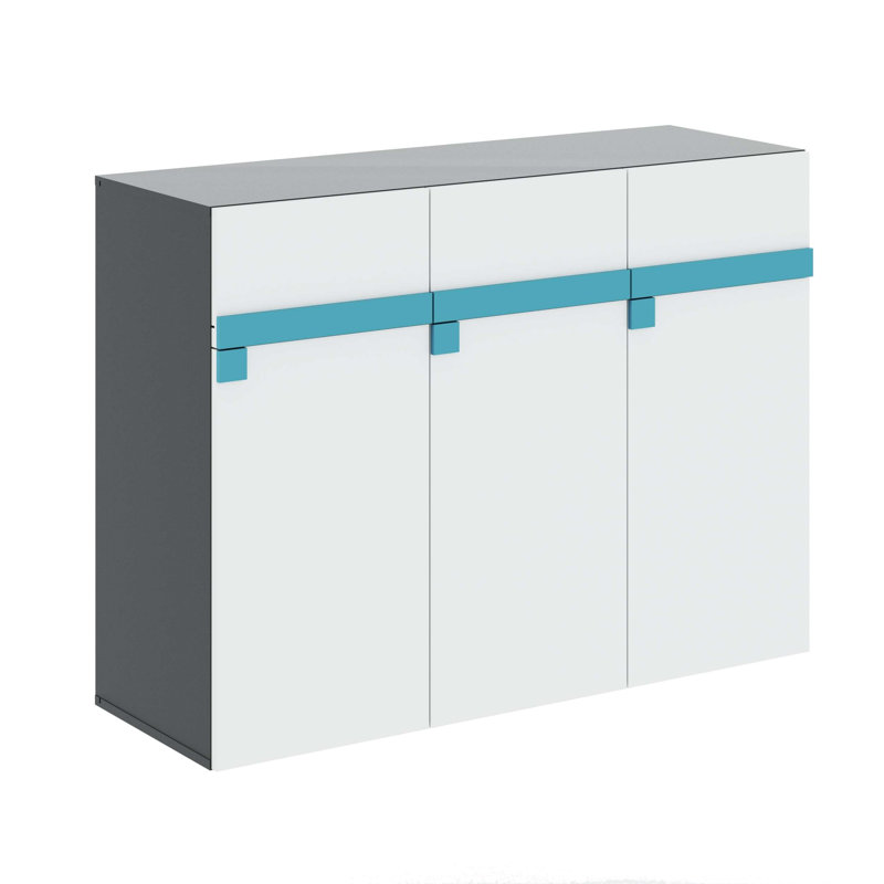Kristalee 3 Drawer 121Cm W Tallboy, White/Anthracite/Blue