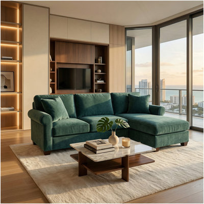 Irlanda Sectional – Made in USA, Custom Fabric Options, L-Shaped Sectional Wholesale Sectional Furniture - Velvet Antique Kelly Green - Forest Green