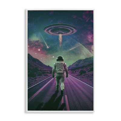Vaisseau extraterrestre sur astronaute, estampe numérique, design par Wumples