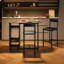 Ensemble de table de bar et de chaises pour 2 personnes avec support à vin et porte-verres, ensemble de table de bar à hauteur de comptoir peu encombrante avec tablette de rangement ouverte pour la cuisine, la salle à manger, couleur rétro