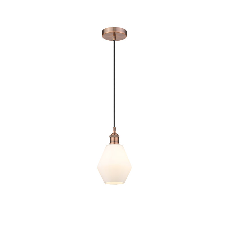 Luminaire suspendu 1 lumière Gabbie, Blanc mat, Cuivre antique