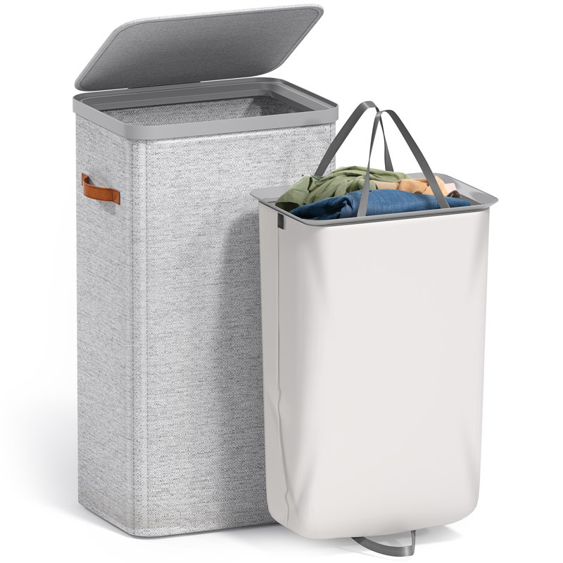  Fabric Laundry Hamper - Collapsible 1-Compartment Laundry Basket with Removable Laundry Bag - Gray, Gray