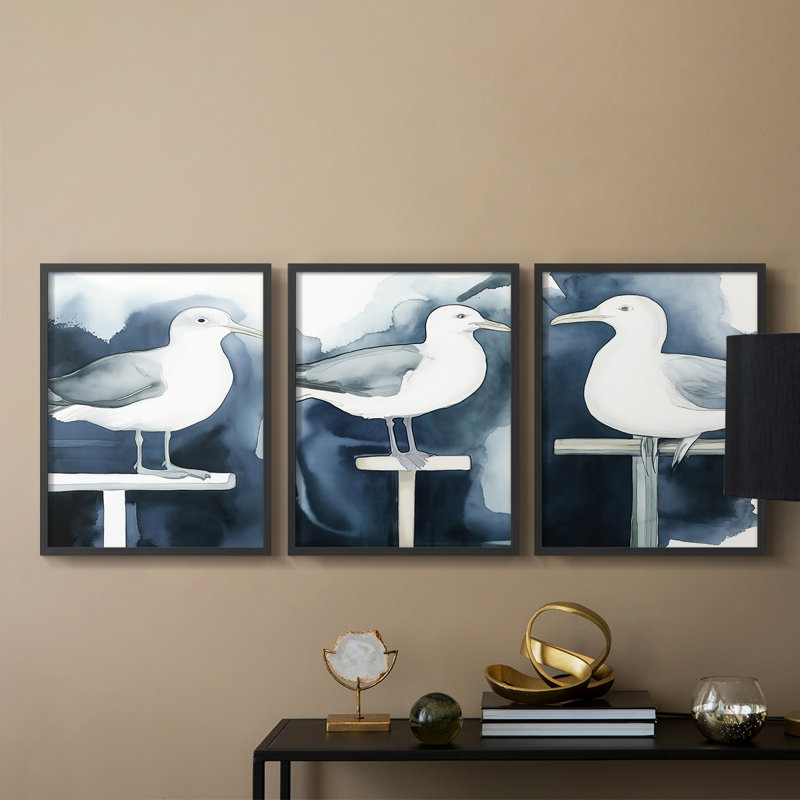 Aviaire, série I - Ensemble de 3 estampes numériques, prêt à accrocher, Noir, H 10 po x l 24 po