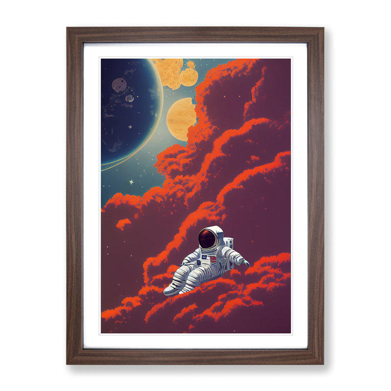 Resting Astronaut - Wall Art, 66cm H x 48cm W, Walnut Framed, White