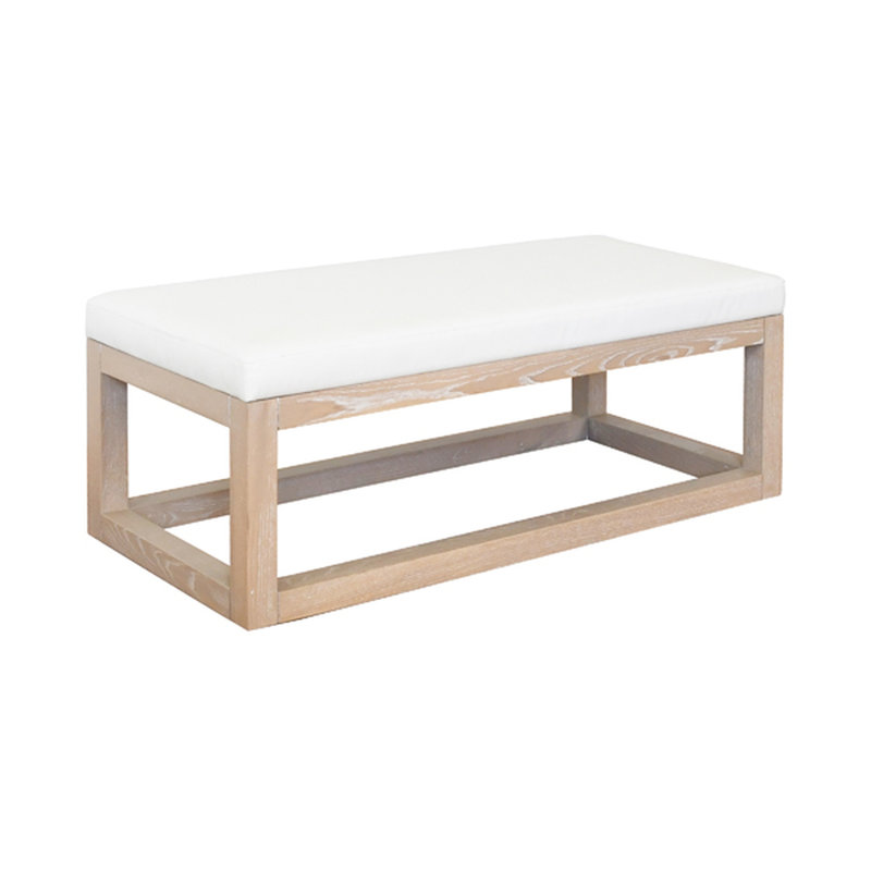 Kenneth Upholstered Bench, Cerused Oak/White
