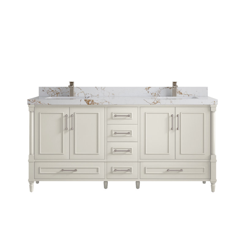 Meuble-lavabo double 72 po avec comptoir Aberdeen, Doré Viola
