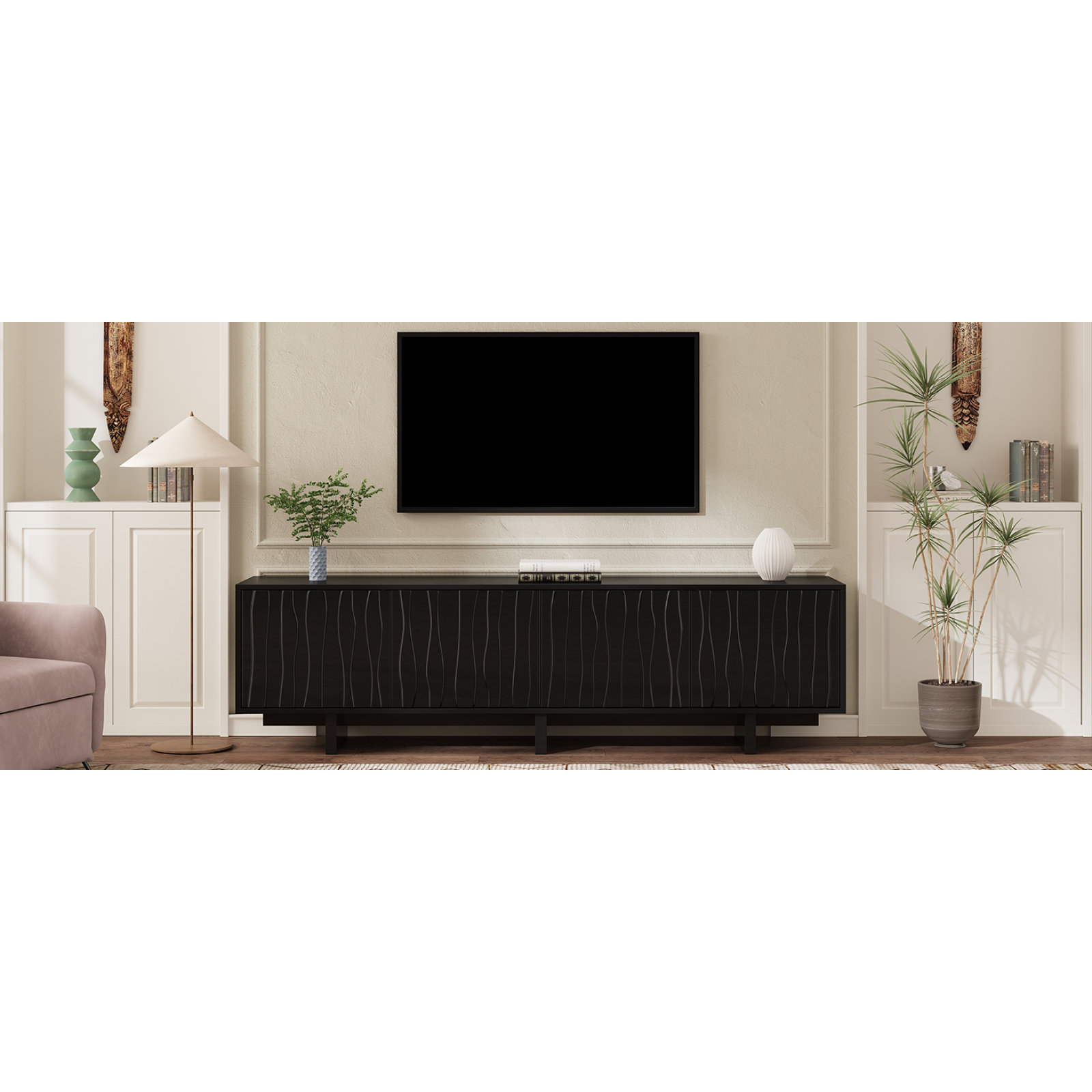 George Oliver Retro Style Wood Grain TV Stand With Wavy Door For Tvs Up ...