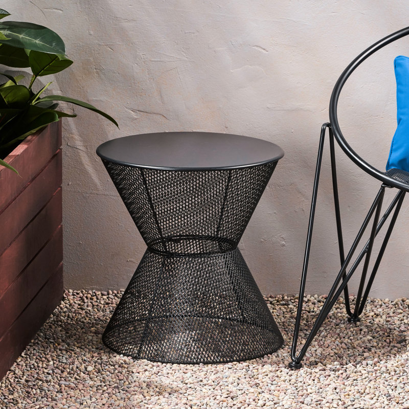 Table d'appoint - Delight d'extérieur, fer, noir mat, silhouette arrondie, 17,65 po Profondeur, largeur, table chic de 18,27 po, fabrication en fer, structure profonde X large et stable
