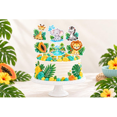 Safari Waterhole Cake Decorations, Jungle Animal Baby Shower Toppers, Giraffe Zebra