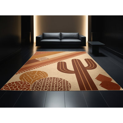 Machine Washable Pascasio Prickly Pear Global Inspired Geometric Rug in Brown – Binding