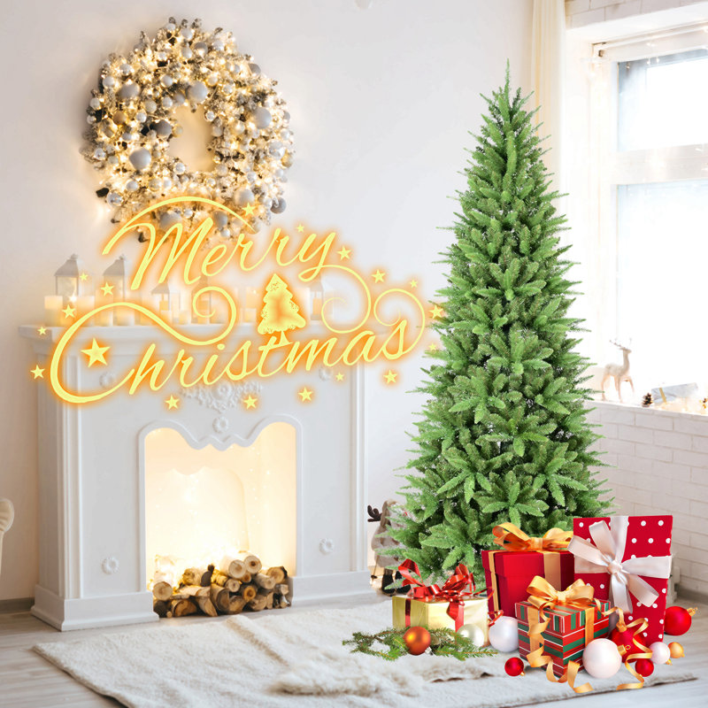 Arbre de Noël mince - pointes, branches en PE + PVC, conception à charnières pour une installation facile, support en métal stable - idéal pour les coins et les petits espaces