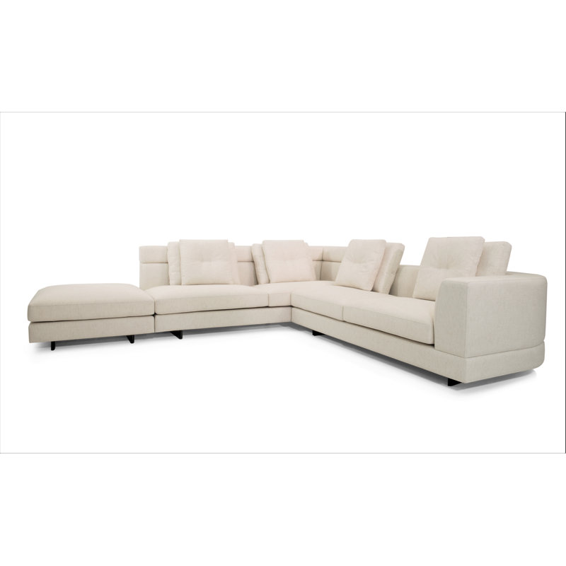 Canapé modulaire de coin avec repose-pieds Nirvana, Tweed crème, Accoudoir à droite (vu de face)