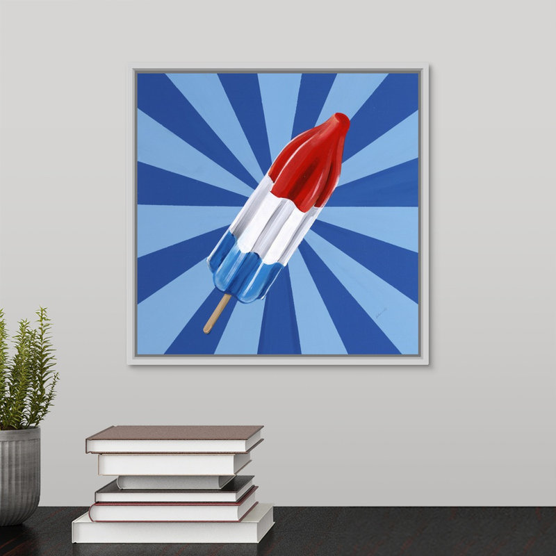 « bonbon shop vi », peinture sur toile, H 13,7 po x l 13,7 po x P 1,75 po, Cadre flottant blanc