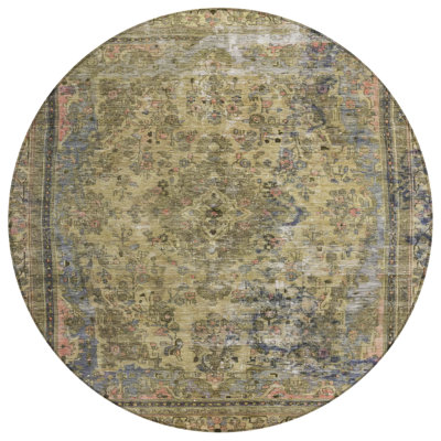 8' Artichoke Green Round Medallion Washable Indoor Outdoor Area Rug