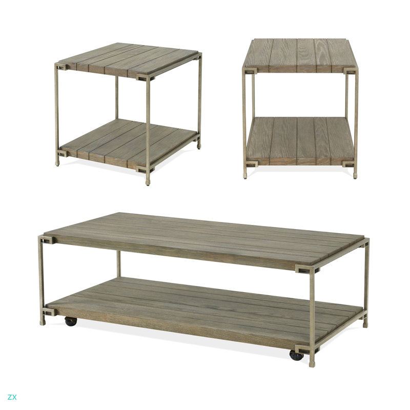 Ensemble de 3 tables basses et 2 tables de bout avec cadre en métal