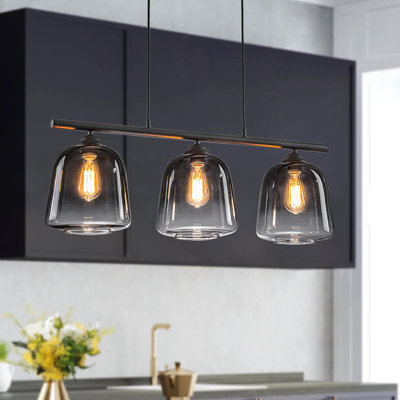 3-light Gradient Glass Dimmable Kitchen Island Pendant