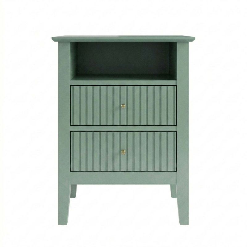 Ensemble de table de chevet moderne cannelée avec tiroirs coulissants silencieux, Green