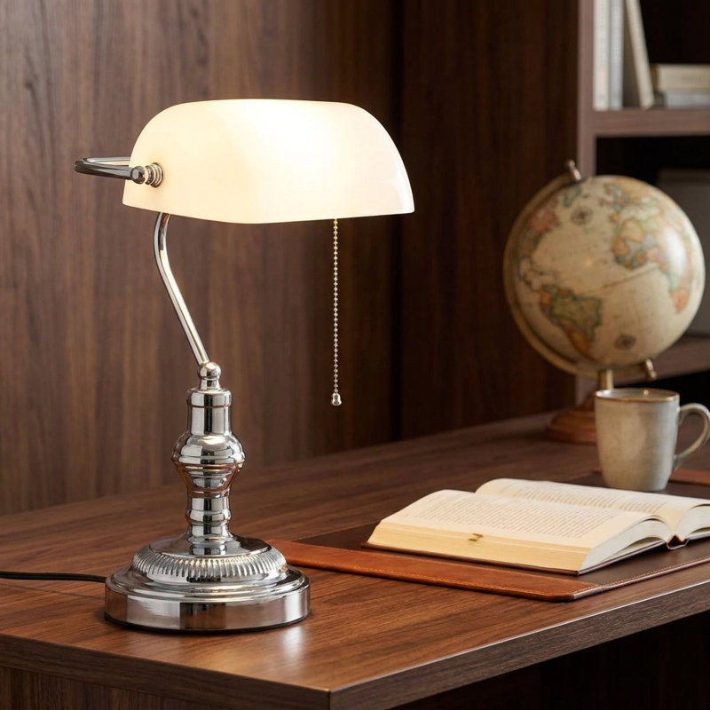 Lampe de table Kandace, Chrome, Blanc