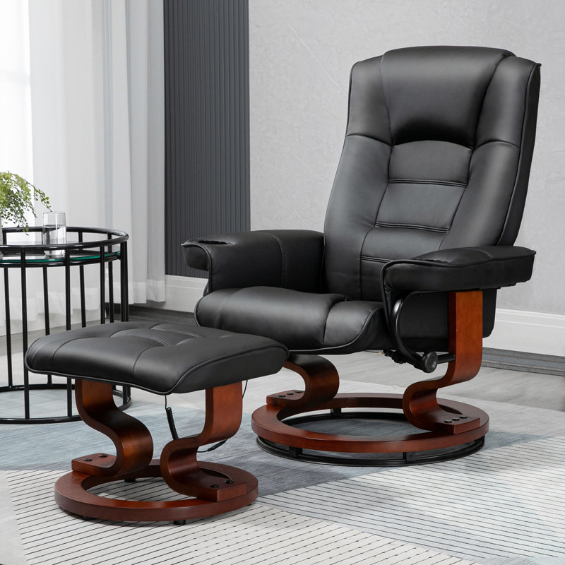 Leather Heated Massage Recliner Chair with Ottoman, Black