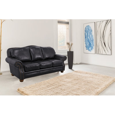 Somto 96" Genuine Leather Rolled Arm Sofa