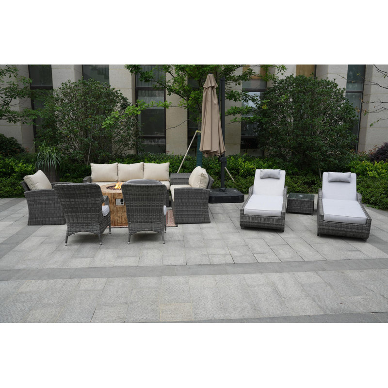 Ensemble de conversation avec coussins pour 10 personnes Brandy Wicker / Rattan, Beige / Blanc, gris