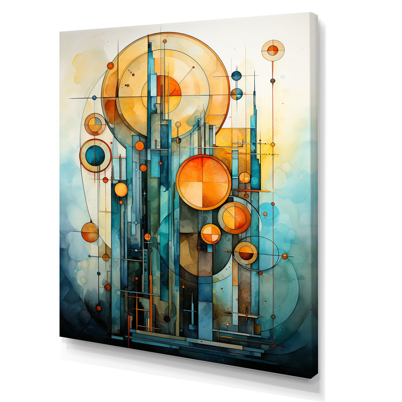 Céleste géométrie bâtiment - Collages abstraits, impressions sur toile_106455, H 32 po x l 16 po x P 1 po, Toile tendue