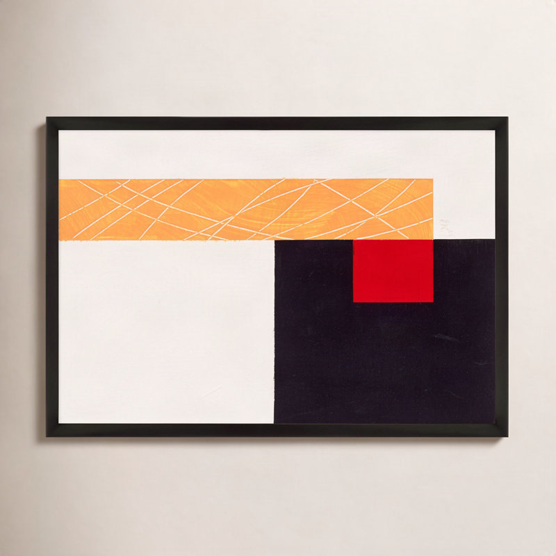 Composition with Yellow 1 par Robert Kamnatnik - Art mural encadré, Papier avec cadre noir, H 17,5 po x l 25 po x P 1,25 po