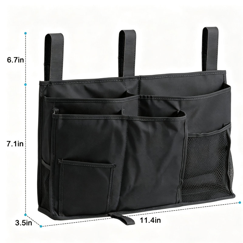 Bedside Caddy Grand sac de rangement pour lit superposé, lits d'hôpital, rails de lit de bébé, Noir