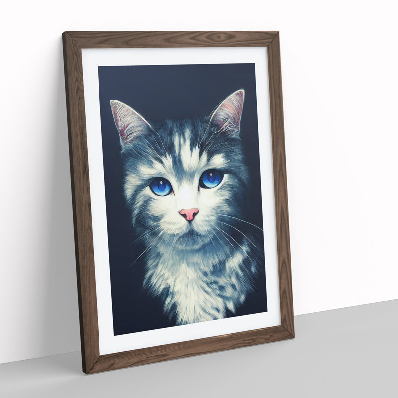 Adorable Cat - Single Picture Frame Print, 64cm H x 46cm W x 2cm D, Walnut Framed