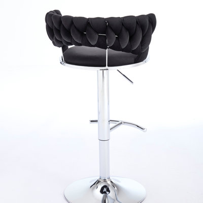 Set Of Two Bar Stools With Chrome Footrest, Base Swivel, Height Adjustable Mechanical Lifting And Velvet Upholstery, Ideal For Various Venues